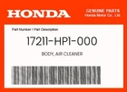 Honda Genuine Body, Air Cleaner 17211-HP1-000 New. Price: $27.95.